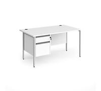 Dams International Straight Desk with White MFC Top and Silver H-Frame Legs and 2 Lockable Drawer Pedestal Contract 25 1400 x 800 x 725mm