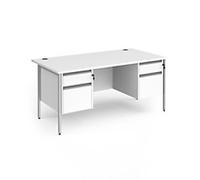 Dams International Straight Desk with White MFC Top and Silver H-Frame Legs and 2 x 2 Lockable Drawer Pedestals CH16S22-S-WH 1600 x 800 x 725mm
