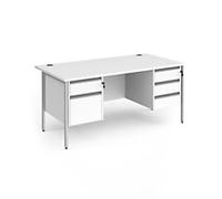 Dams International Straight Desk with White MFC Top and Silver H-Frame Legs and Two & Three Lockable Drawer Pedestals Contract 25 1600 x 800 x 725mm