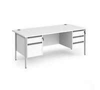 Dams International Straight Desk with White MFC Top and Silver H-Frame Legs and Two & Three Lockable Drawer Pedestals Contract 25 1800 x 800 x 725mm