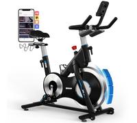 DAMSUN New Professional Exercise Bike, Stronger Magnetic Resistance Spin Bike with Heavier Flywheel, Ultra-Quiet Indoor Cycling Bike with Dumbbell Rack, Comfortable Seat, 400LBs Capacity