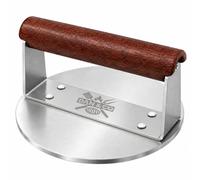 Dan&Co Smash Burger Press - 3mm Stainless Steel Burger Smasher 6 Inch | Food Grade 18/8 Metal, Smooth Non-Stick Surface, Wooden Handle, Grill Griddle BBQ Accessory, Hamburger, Steak, Meat Press