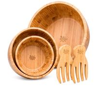Dan&Co Wooden Salad Bowl and Servers Set - 5 Piece Bamboo | Large Nesting Design, 3 Wooden Bowls, Fruit and Pasta Serving, Food Safe, Hand Wash Only, Decorative Kitchen Accessory