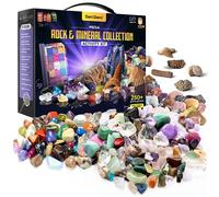 Dan&DarciRock Fossil & Mineral Collection & Activity Kit. Includes 250 Real Gemstones Crystals Sprning Mat Science Gift for Kids Bulk Rough Rocks Polished Gem Stones Genuine FossilsMulticolor