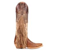 Dan Post Boots Womens Dayla Braided Fringe Snip Toe Pull On Dress Boots Knee High Low Heel 1-2" - Brown, Brown, 5.5 UK