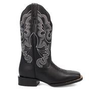 Dan Post Boots Womens Lizzie Embroidered Square Toe Pull On Casual Boots Mid Calf Low Heel 1-2" - Black, Black, 10 Wide