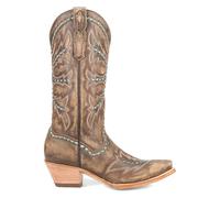 Dan Post Boots Womens Mesa Embroidered Snip Toe Pull On Casual Boots Mid Calf Low Heel 1-2" - Brown, Brown, 4.5 UK