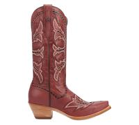 Dan Post Boots Womens Mesa Embroidered Snip Toe Pull On Casual Boots Mid Calf Low Heel 1-2" - Brown, Red, 8 UK