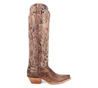 Dan Post Boots Womens Rustic Ridge Embroidered Bison Snip Toe Pull On Dress Boots Over the Knee Low Heel 1-2" - Brown, Brown, 7.5 UK