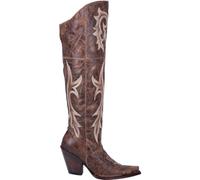 Dan Post Womens Jilted Embroidered Snip Toe Dress Boots Over the Knee High Heel 3" & Up - Brown, Brown, 6.5 UK
