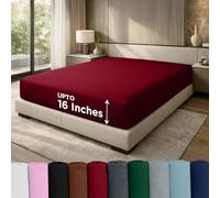 DAN RIVER 100% Cotton Jersey Fitted Sheet, King, Burgundy, 16 Inch Deep Pockets, Ultra Soft & Breathable, Stretchy Knit Fabric, Fitted Bed Sheet for Queen Mattress
