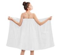DAN RIVER Premium Cotton Terry Shower Wrap for Women, Ultra Soft Bath Robe After Shower with Pockets, White, One Size Shower Wrap