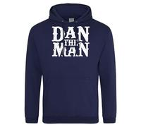 Dan the Man Hoodie for Dad Grandad Partner Mate Funny Fathers Day Birthday Gift Joke Present Him Men Son Brother, L, Navy