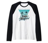 Dana Point West Coast California Retro 80s Surf Longboard Raglan Baseball Tee