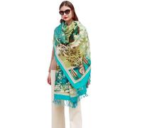 DANA XU 100% Merino Wool Extra Large Pashmina Blanket Travel Scarf Cashmere Wrap for Women Fall Winter Oversize Shawl Floral, Aqua Floral, 96*43 INCHES