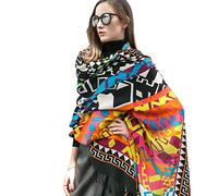 DANA XU 100% Merino Wool Pashmina Shawl for Women 96"x43", Oversized Cashmere Wrap with Tassels, Floral Travel Blanket Cape, Black Multicolor Graphic, 96*43 INCHES