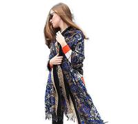 DANA XU 100% Merino Wool Pashmina Shawl for Women 96"x43", Oversized Cashmere Wrap with Tassels, Floral Travel Blanket Cape, Royal Blue Mosaic Paisley, 96*43 INCHES