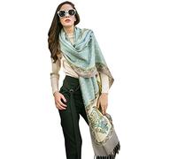 DANA XU 100% Merino Wool Pashmina Shawl for Women 96"x43", Oversized Cashmere Wrap with Tassels, Floral Travel Blanket Cape, Crimson Floral Meadow, 96 * 43 INCHES