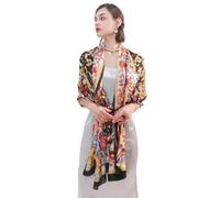 DANA XU 100% Mulberry Satin Silk Summer Travel Scarf Extra Large Women Floral Shawl Oversize Soft Wraps For Evening Dresses, B 12 Gold&black, 90 * 43.3 inches (2.3 * 1.1m)