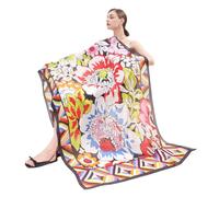 DANA XU 100% Mulberry Satin Silk Summer Travel Scarf Extra Large Women Floral Shawl Oversize Soft Wraps For Evening Dresses, Multicolor Stripe Floral, 90*43 inches (2.3*1.1m)