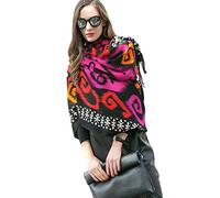 DANA XU 100% Pure Merino Wool Extra Large Pashmina Cashmere Scarf Shawl And Wrap For Women Winter Oversized Floral Blanket, 13 Red&black, 96 * 42 INCH