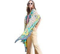 DANA XU 100% Pure Mulberry Crinkle Georgette Silk Large Size Wedding Pashmina Shawls and Wraps travel floral Scarf for Women, Yellow&green 01, 90*43.3 inches (2.3*1.1m)