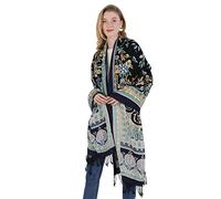 DANA XU 100% Pure Wool Oversize Large Blanket Cashmere Pashmina Soft Dupatta Scarf Shawls And Wraps For Women Evening Dress, 46 Black&grey, Large