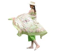 DANA XU Women's 100% Mulberry Satin Silk Pashmina Shawl Wraps Extra Large Floral Scarf for Evening Dresses, Soft Oversized, Green Floral Whisper, 90*43 inches (2.3*1.1m)