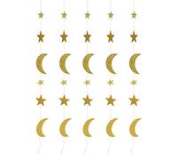 DANAIXZ 5Pcs Star Moon Garland Bright Gold Festive Ramadan Eid Decoration for Home Party Wall Tree Window Door Islamic Celebration Durable Paper Decor