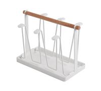 DANAIXZ Cup Drying Rack Premium Metal Mug Holder with Wood Base Multi Functional Space Saving Design for Kitchen Countertop Organizer 23x12.5x18.8cm (White)