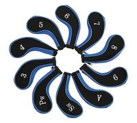 DANAIXZ Premium Neoprene Golf Club Head Covers Set of 10 Waterproof Protective Cases with Zipper for Irons Putters Drivers in Dark Blue Red Gray Pink 18x8x1cm Ideal Golf Accessorie (Dark Blue)