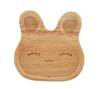 DANAIXZ Wooden Plate Serving Tray Adorable Rabbit Shape Dish Premium Rubber Wood Non Safe Tableware for Dessert Snacks 20x20cm 4 Cute Designs Easy Clean (Happy)
