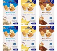 DANALAC Baby Biscuits 120g Combo Snack Pack - 2 Banana, 2 Cocoa, 2 Natural Plain - Snacks and Food for Toddlers 6+ Months with Calcium, Iron and Vitamins
