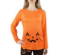 DANAZANA Halloween Skeleton Maternity Shirt Women's Novelty Long Sleeve Pumpkin T Shirts Skeletons Baby Pregnancy Tops S-XXL, Pumpkin, L