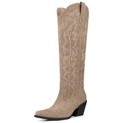 DANAZANA Knee High Cowgirl Boots Women Wide Calf Rhinestones Cowboy Boots Lady Pointed Toe Chunky Heel Embroidered Sparkly Boot With Side Half Zip Country Sparkle Boot Size 6-11, & Brown-s, 4 UK