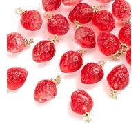 Danbghyuo 20pcs Strawberry Shape Loose Charms Red Strawberry Lucky Red Blueberry Simulation 3D Berry Small Resin Fruit Pendant for Jewelry Making