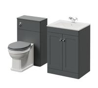 Danbury 2 Door Vanity Unit and Toilet Suite with Angel Basin | Satin Grey | MDF | 1100mm