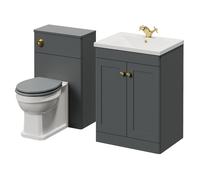 Danbury 2 Door Vanity Unit and Toilet Suite with Glide Basin | Satin Grey | MDF | 1100mm