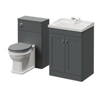 Danbury 2 Door Vanity Unit and Toilet Suite with Windsor Basin | Satin Grey | MDF | 1100mm