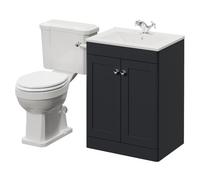 Danbury 2 Door Vanity Unit and Windsor Toilet Suite with Angel Basin | Satin Anthracite | MDF | 600mm