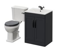 Danbury 2 Door Vanity Unit and Windsor Toilet Suite with Angel Basin | Satin Anthracite | MDF | 600mm