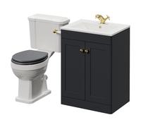 Danbury 2 Door Vanity Unit and Windsor Toilet Suite with Angel Basin | Satin Anthracite | MDF | 600mm