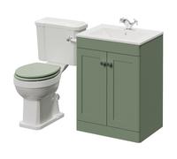 Danbury 2 Door Vanity Unit and Windsor Toilet Suite with Angel Basin | Satin Green | MDF | 600mm