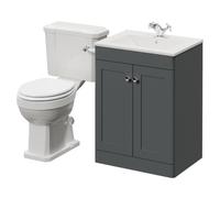Danbury 2 Door Vanity Unit and Windsor Toilet Suite with Angel Basin | Satin Grey | MDF | 600mm