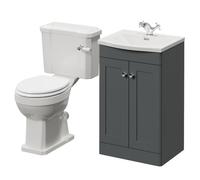Danbury 2 Door Vanity Unit and Windsor Toilet Suite with Arc Basin | Satin Grey | MDF | 500mm