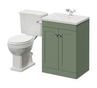 Danbury 2 Door Vanity Unit and Windsor Toilet Suite with Glide Basin | Satin Green | MDF | 600mm