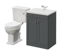 Danbury 2 Door Vanity Unit and Windsor Toilet Suite with Glide Basin | Satin Grey | MDF | 600mm