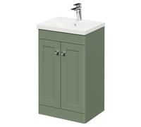 Danbury Floor Standing Vanity Unit with 1 Tap Hole Modern Basin and 2 Doors with Polished Chrome Handles | Satin Green | MDF | 500mm