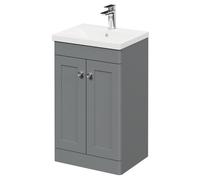 Danbury Floor Standing Vanity Unit with 1 Tap Hole Modern Basin and 2 Doors with Polished Chrome Handles | Satin Grey | MDF | 500mm