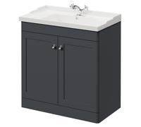 Danbury Floor Standing Vanity Unit with 1 Tap Hole Traditional Basin and 2 Doors with Polished Chrome Handles | Satin Anthracite | MDF | 800mm